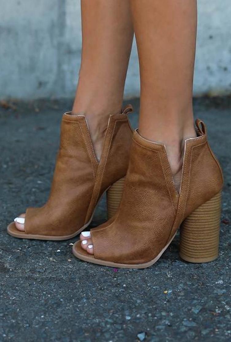 Charlotte Peep Toe Booties Tan Style Bar Boutique